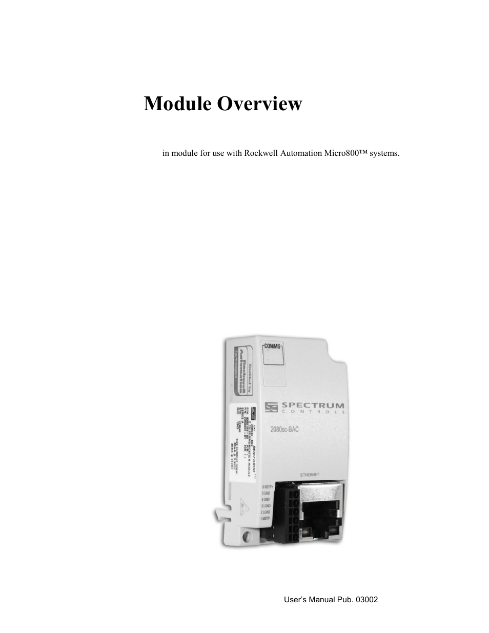 Chapter 1 module overview, Section 1.1 general description, Chapter 1 module overview -1 | Ection, Eneral, Escription | Spectrum Controls 2080sc-BAC User Manual | Page 9 / 56