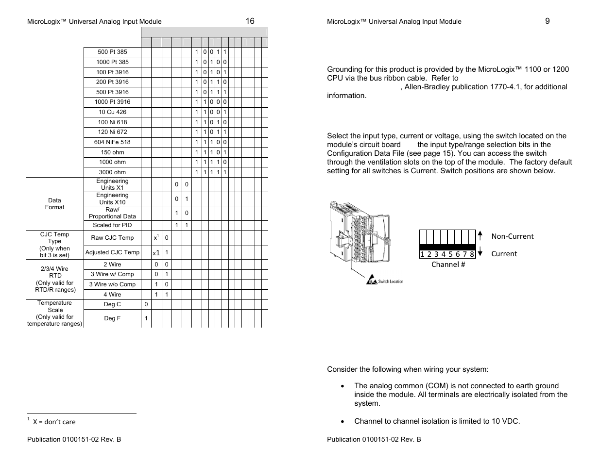 Wiring, Grounding the module, Input type selection | System wiring guidelines | Spectrum Controls 1762sc-IF8U User Manual | Page 9 / 12