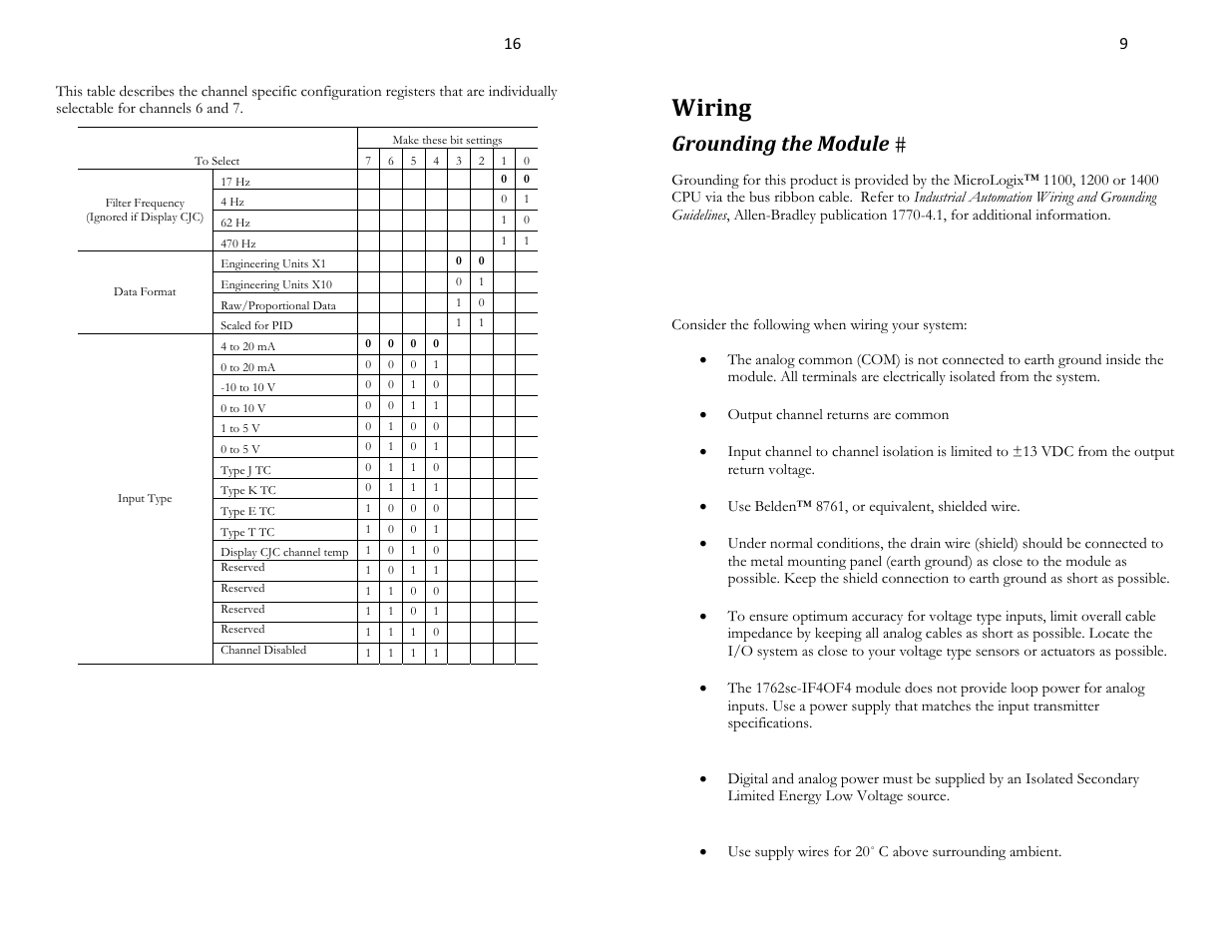 Wiring, Grounding the module, System wiring guidelines | Spectrum Controls 1762sc-IF4OF4 User Manual | Page 9 / 12