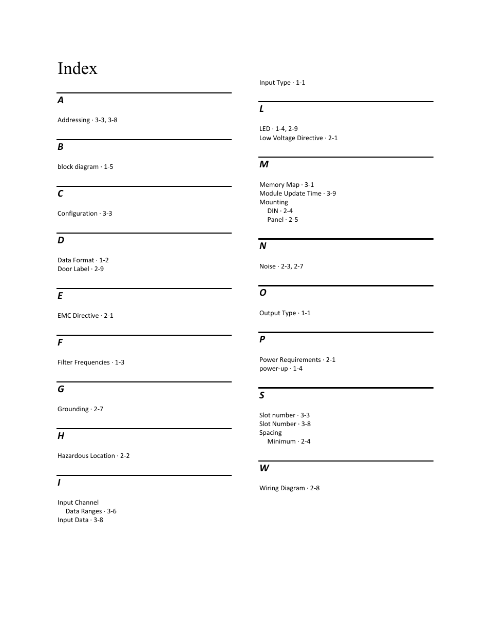 Index | Spectrum Controls 1762sc-IF4OF4 User Manual | Page 39 / 42