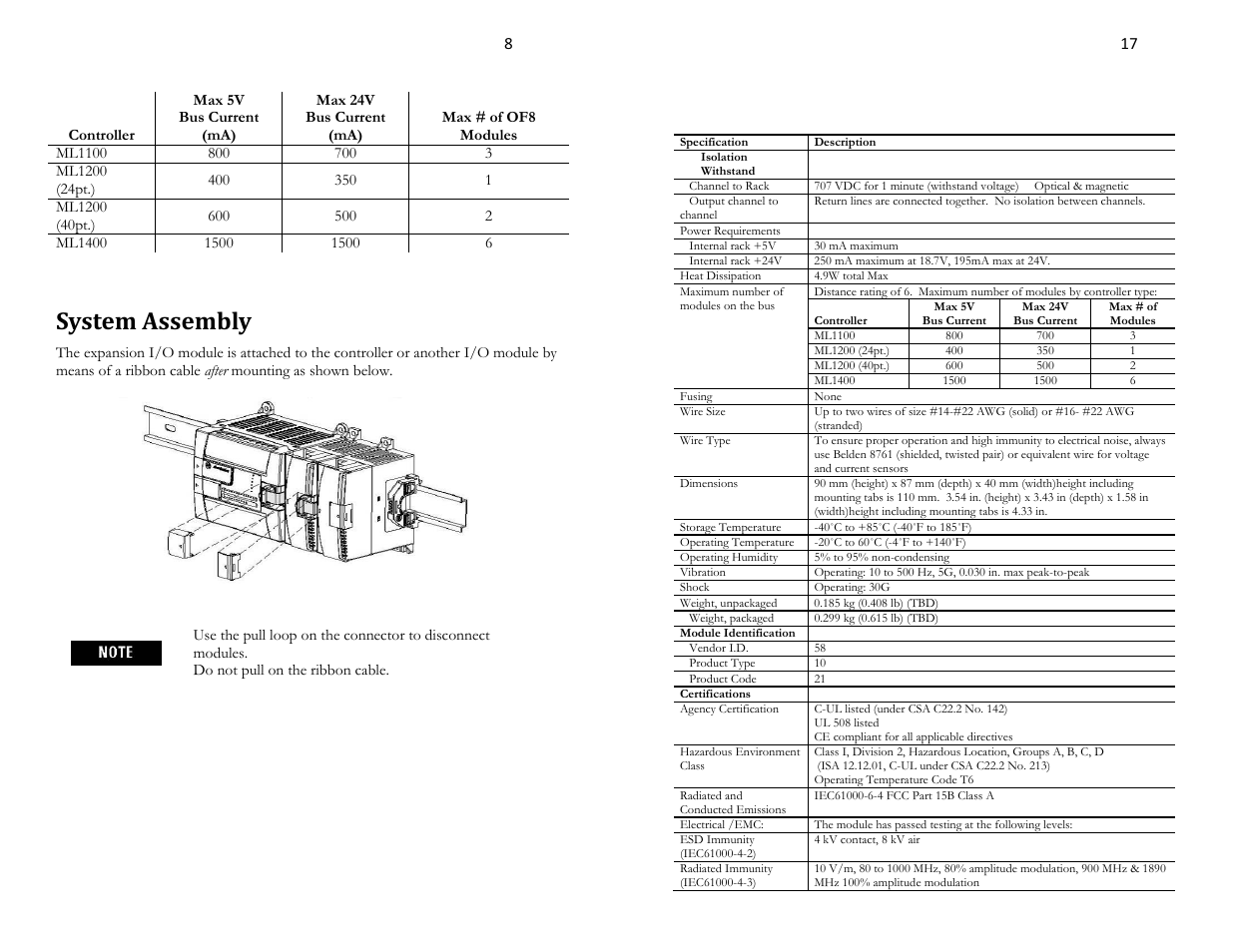 Specifications, System assembly, General specifications | Spectrum Controls 1762sc-OF8 User Manual | Page 8 / 12