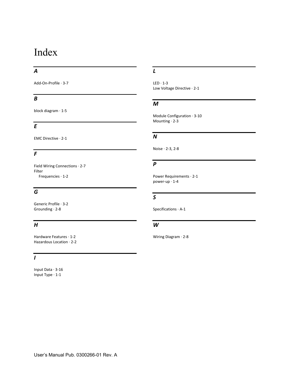 Index | Spectrum Controls 1734sc-IF4U User Manual | Page 47 / 50