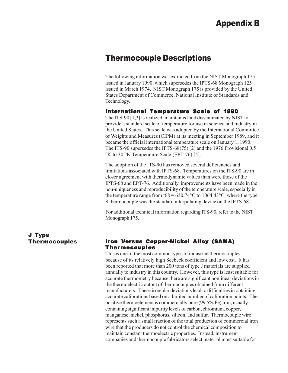 Thermocouple descriptions, Appendix b | Spectrum Controls 1746sc-NI8u User Manual | Page 103 / 130
