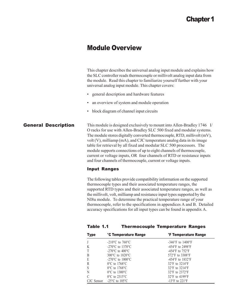 Module overview, Chapter 1 | Spectrum Controls 1746sc-NI8u User Manual | Page 13 / 130