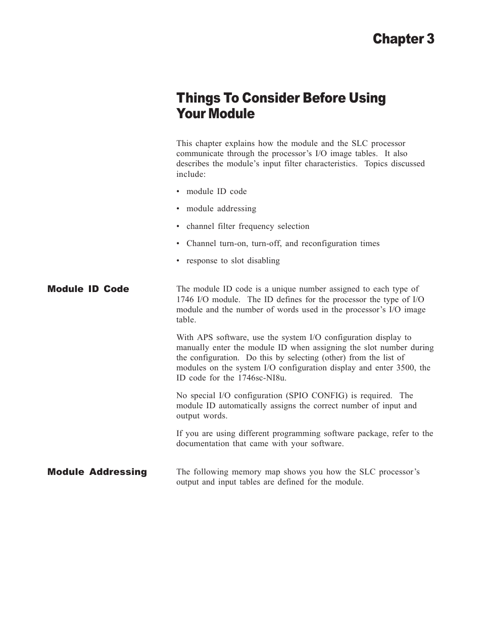 Things to consider before using your module, Chapter 3 | Spectrum Controls 1746sc-NI8u User Manual | Page 35 / 130