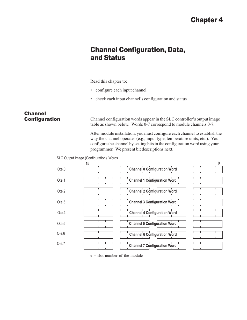 Channel configuration, data, and status, Chapter 4 | Spectrum Controls 1746sc-NI8u User Manual | Page 45 / 130