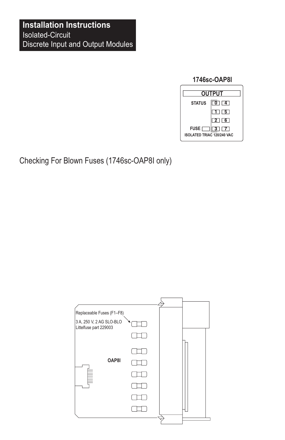 Installation instructions, Isolated-circuit discrete input and output modules | Spectrum Controls 1746sc-OAP8I User Manual | Page 24 / 27