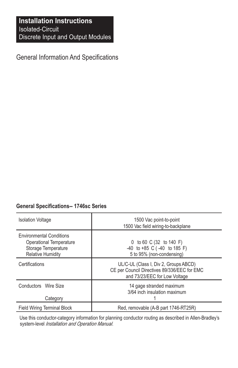Installation instructions, 4general information and specifications, Isolated-circuit discrete input and output modules | Spectrum Controls 1746sc-OAP8I User Manual | Page 6 / 27