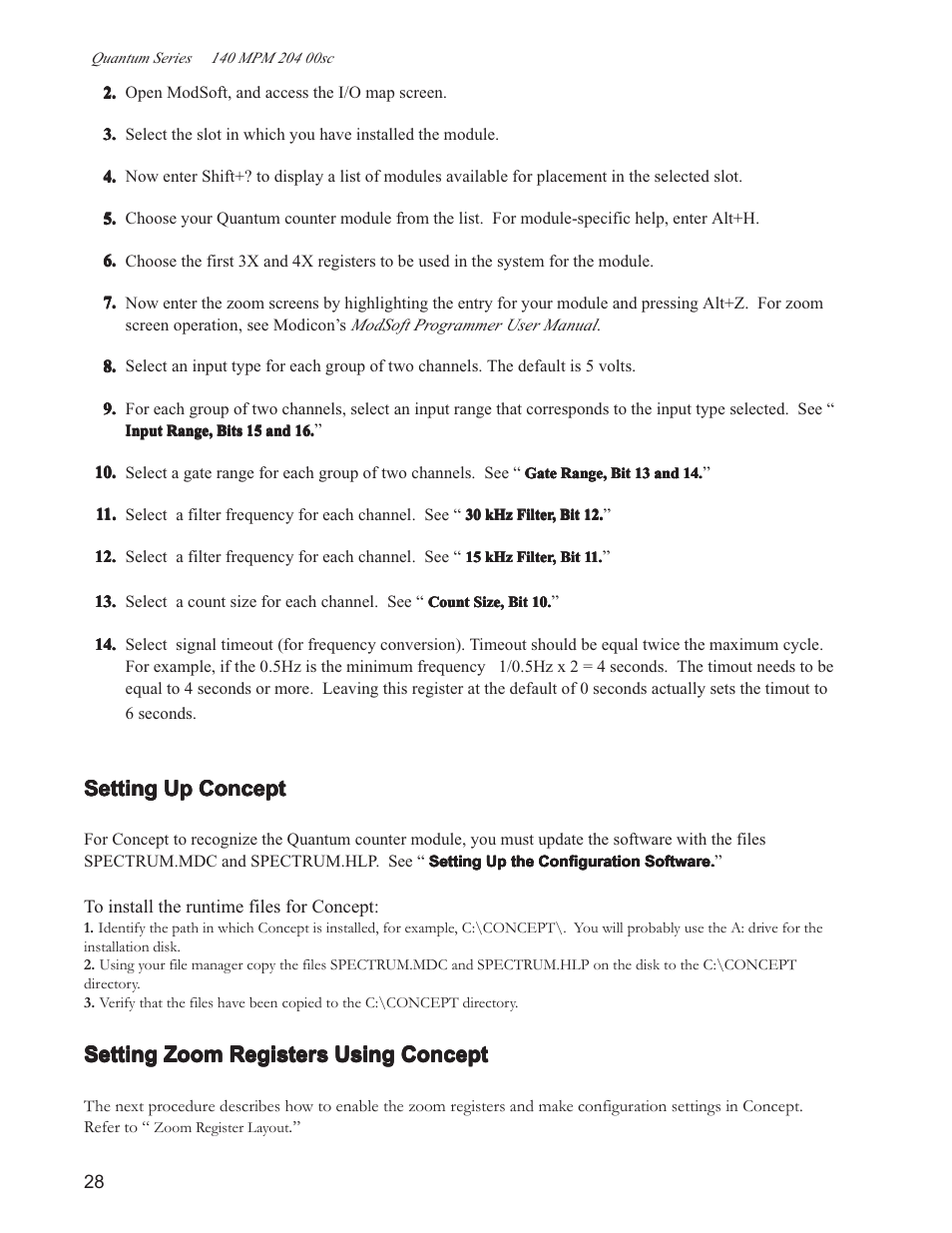 Setting up concept, Setting zoom registers using concept | Spectrum Controls 140 MPM 204 00sc User Manual | Page 26 / 66