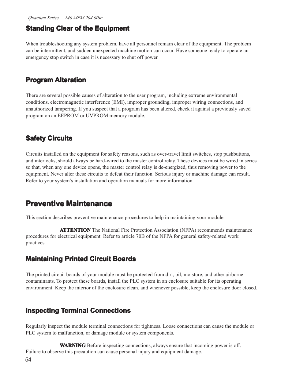 Preventive maintenance | Spectrum Controls 140 MPM 204 00sc User Manual | Page 52 / 66