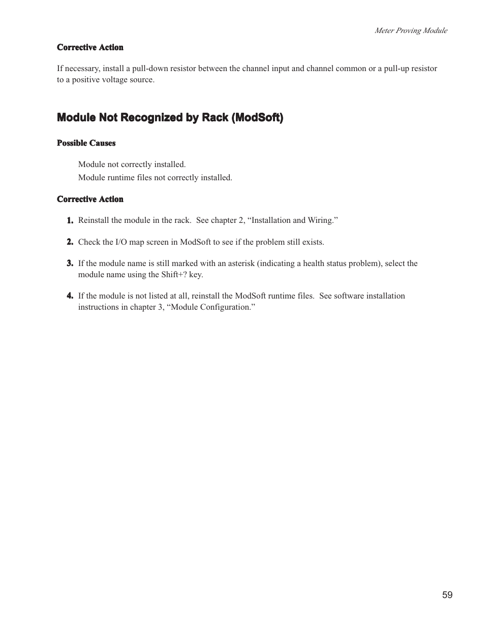 Module not recognized by rack (modsoft) | Spectrum Controls 140 MPM 204 00sc User Manual | Page 57 / 66