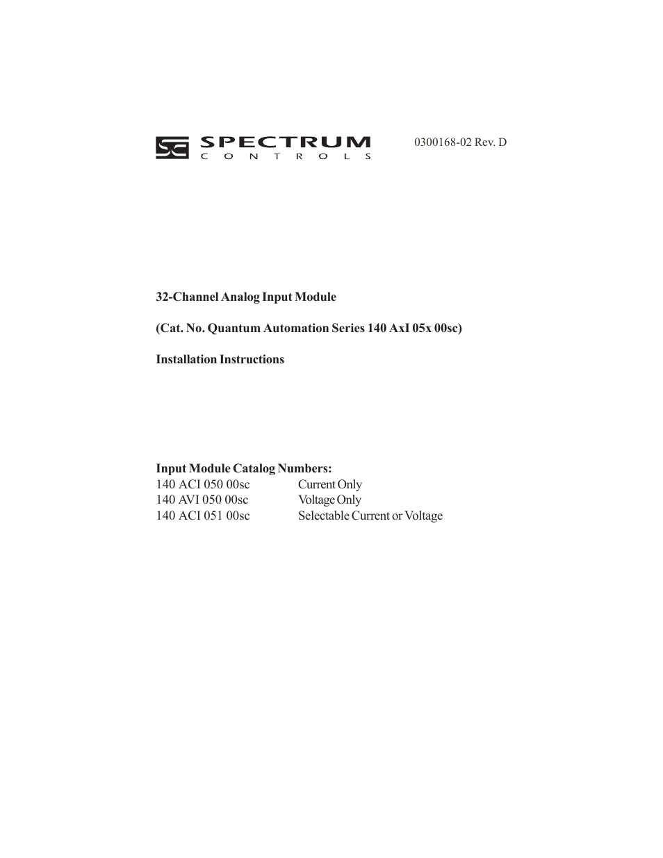 Spectrum Controls 140 ACI 051 00sc User Manual | 57 pages