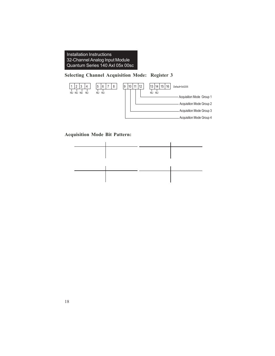 Selecting channel acquisition mode: register 3, Acquisition mode bit pattern | Spectrum Controls 140 ACI 051 00sc User Manual | Page 23 / 57