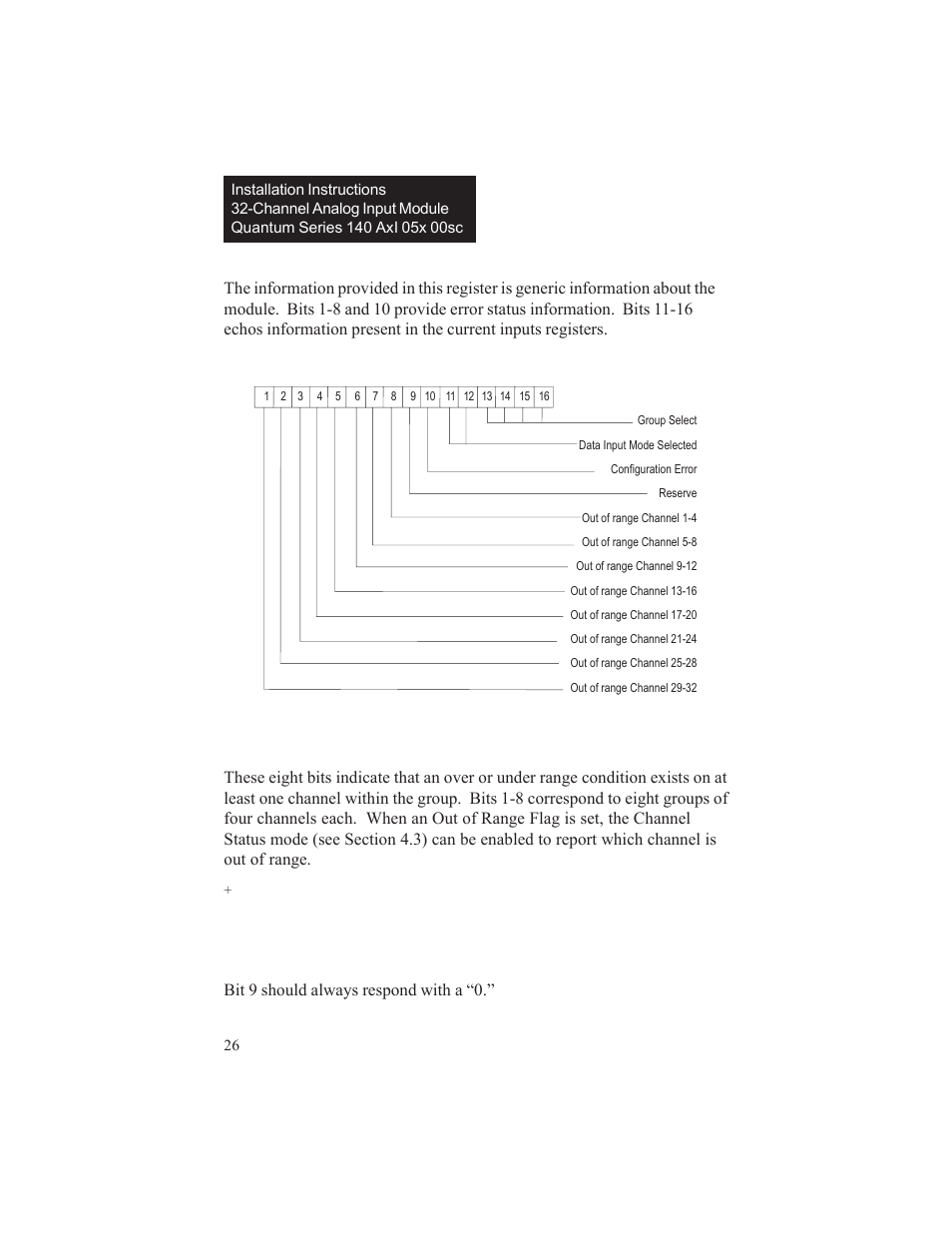 2 module status information (register 3x+8), 3x+8 out of range error: bits 1-8, 3x+8 reserved: bit 9 | Spectrum Controls 140 ACI 051 00sc User Manual | Page 31 / 57