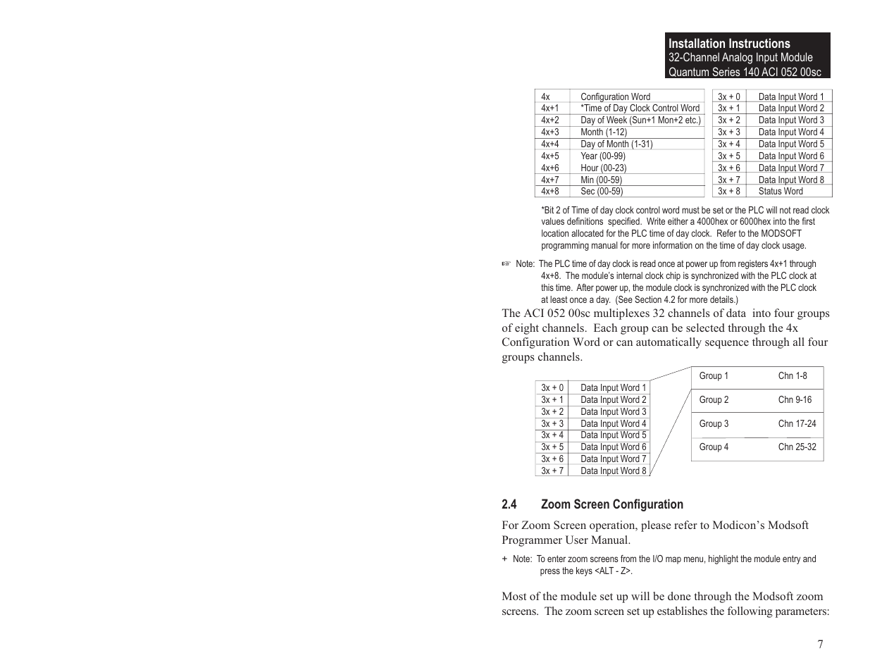 4 zoom screen configuration, Installation instructions | Spectrum Controls 140 ACI 052 00sc User Manual | Page 13 / 62