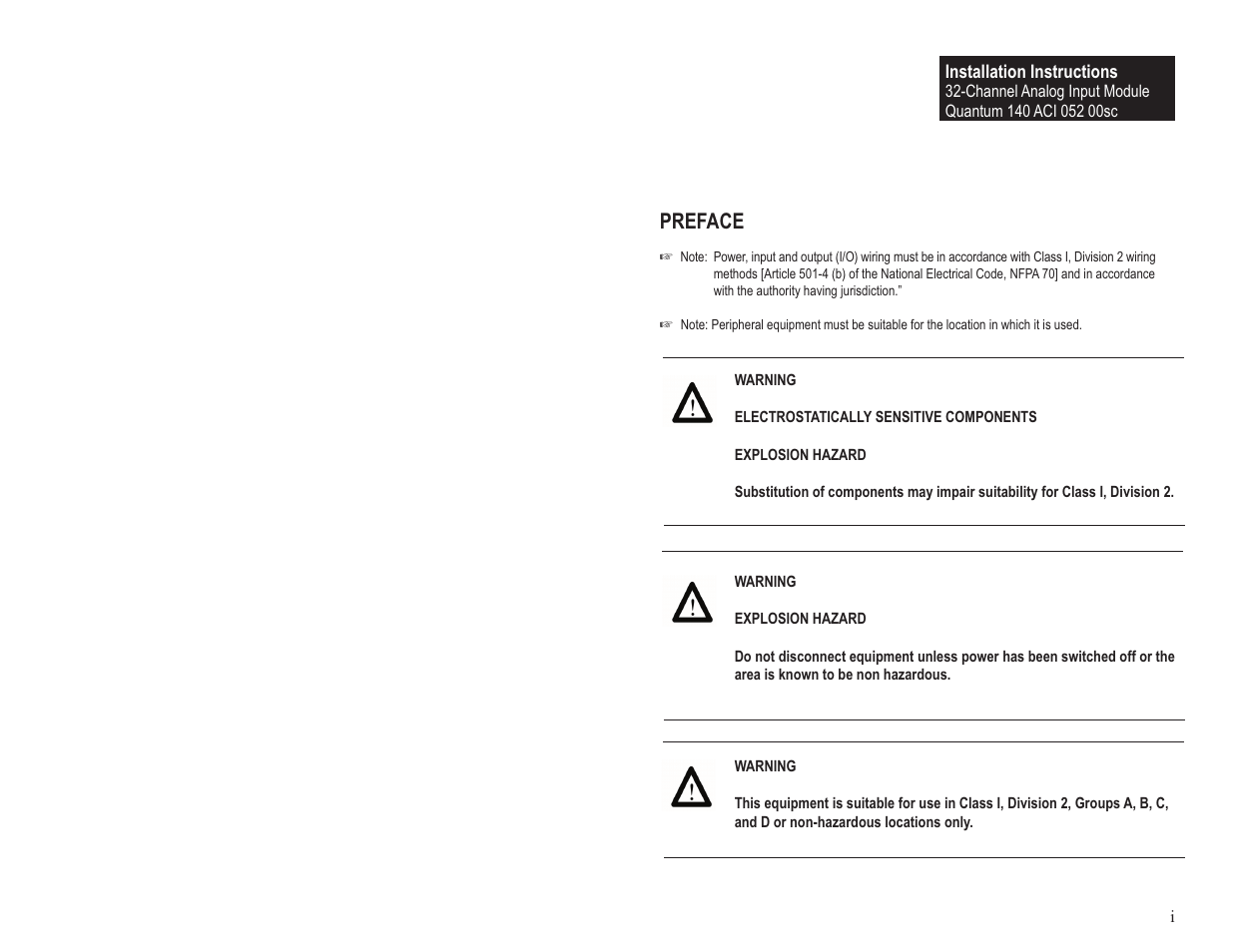 Preface | Spectrum Controls 140 ACI 052 00sc User Manual | Page 3 / 62