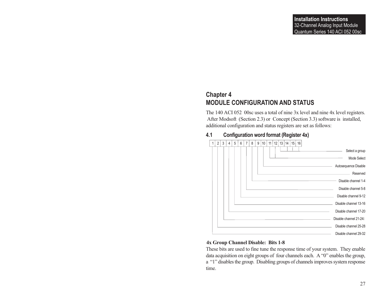 Chapter 4 module configuration and status | Spectrum Controls 140 ACI 052 00sc User Manual | Page 33 / 62
