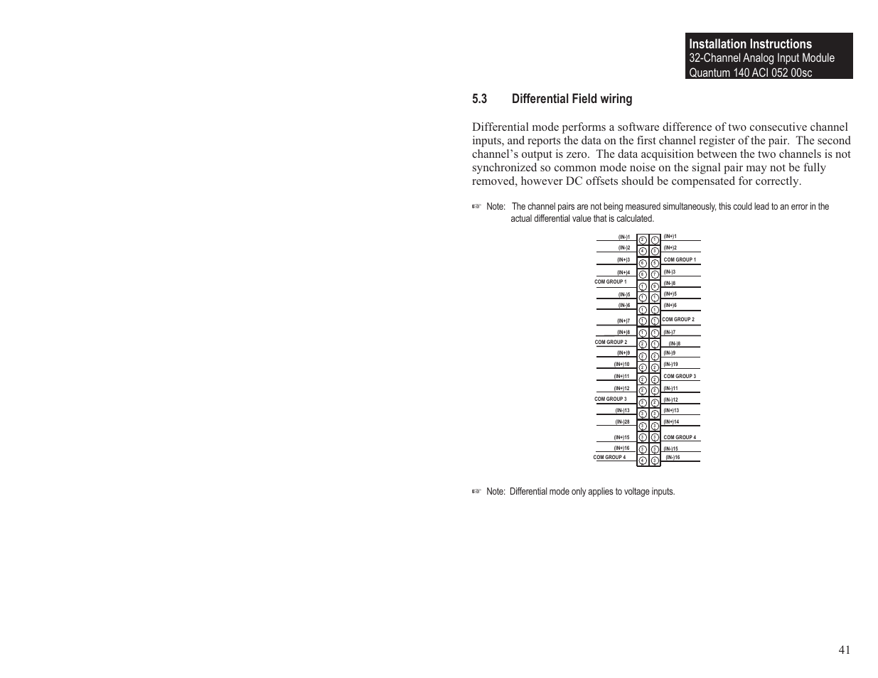 Installation instructions, 3 differential field wiring | Spectrum Controls 140 ACI 052 00sc User Manual | Page 47 / 62