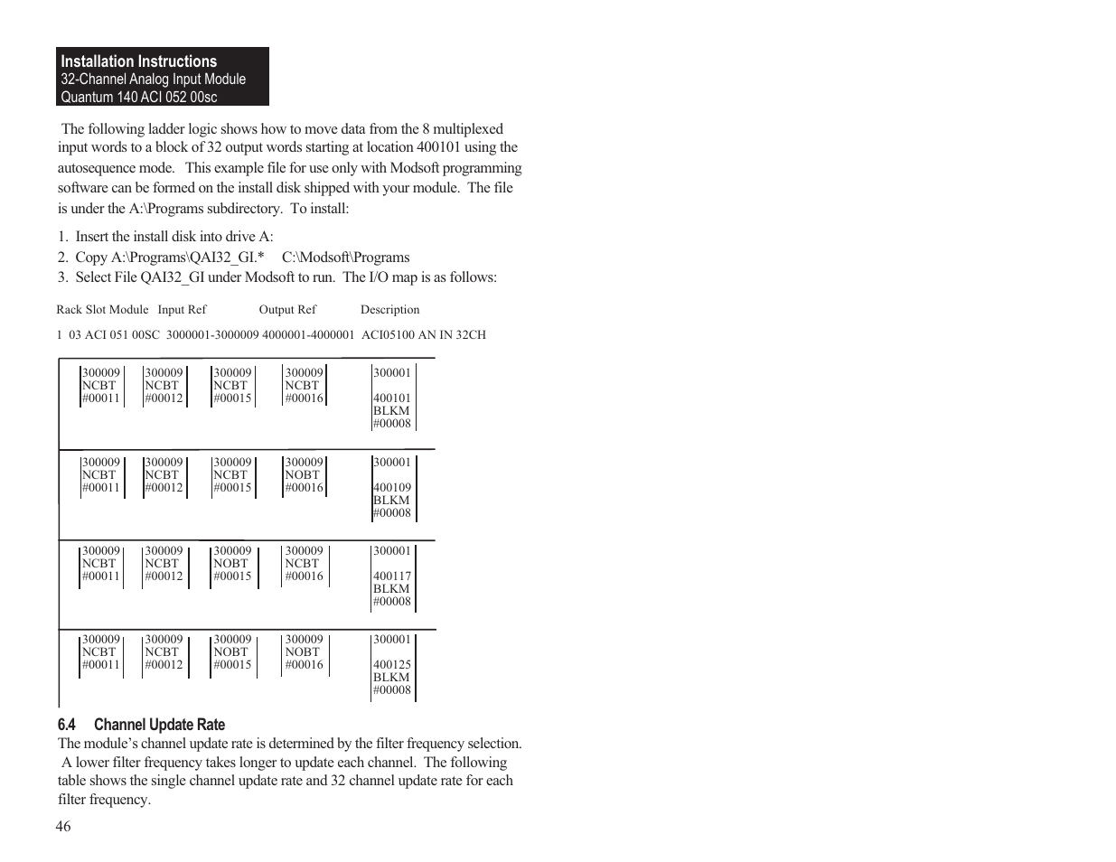 4 channel update rate, Installation instructions | Spectrum Controls 140 ACI 052 00sc User Manual | Page 52 / 62