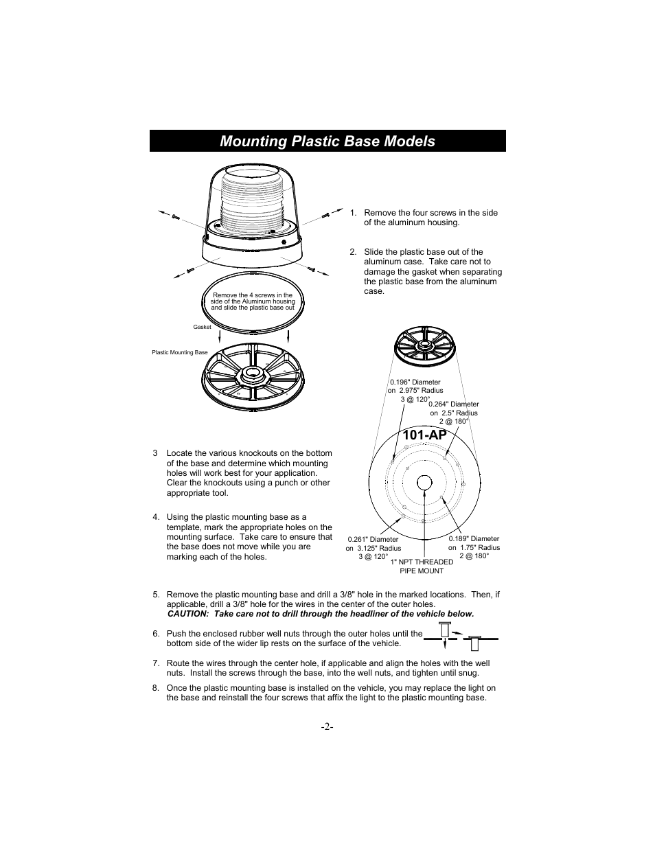 Mounting plastic base models | Star Headlight & Lantern 400A-LED User Manual | Page 3 / 4