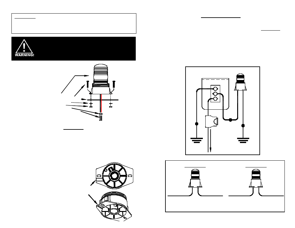 Mounting, 110 vdc wiring, Wire knockout | Star Headlight & Lantern 204MV Series User Manual | Page 2 / 2