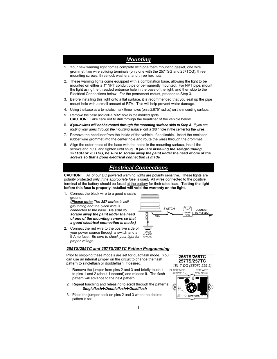 Mounting electrical connections | Star Headlight & Lantern 255HTC Series User Manual | Page 2 / 4