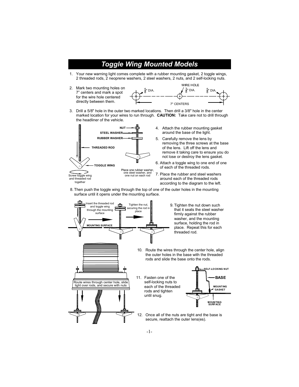 Toggle wing mounted models | Star Headlight & Lantern 200ADHL Dual color User Manual | Page 2 / 8