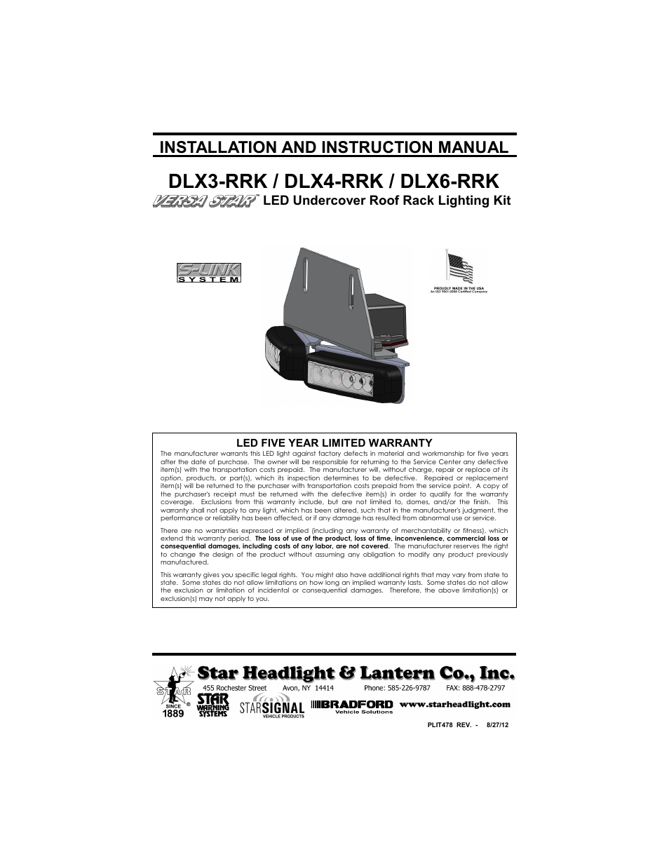 Star Headlight & Lantern TDDL15-36-RRK Roof Rack Kit User Manual | 8 pages