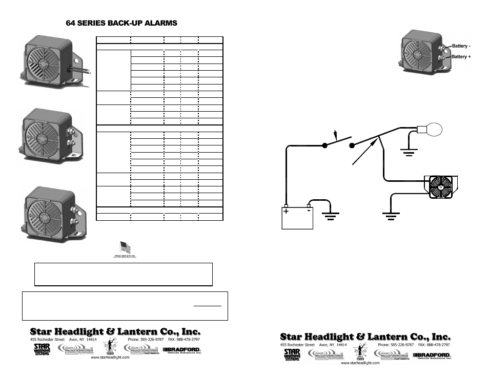 Star Headlight & Lantern 64 Series Staralarms User Manual | 1 page