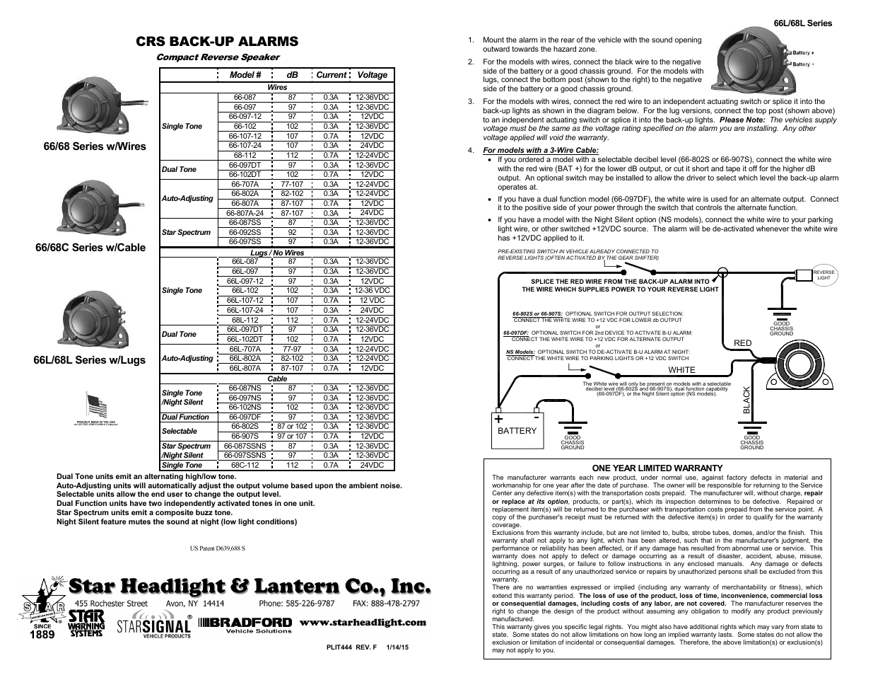 Star Headlight & Lantern 66 Star Spectrum User Manual | 1 page