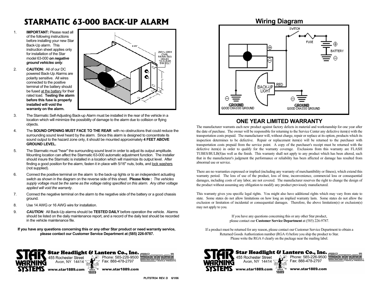 Star Headlight & Lantern 63-000 Starmatic User Manual | 1 page