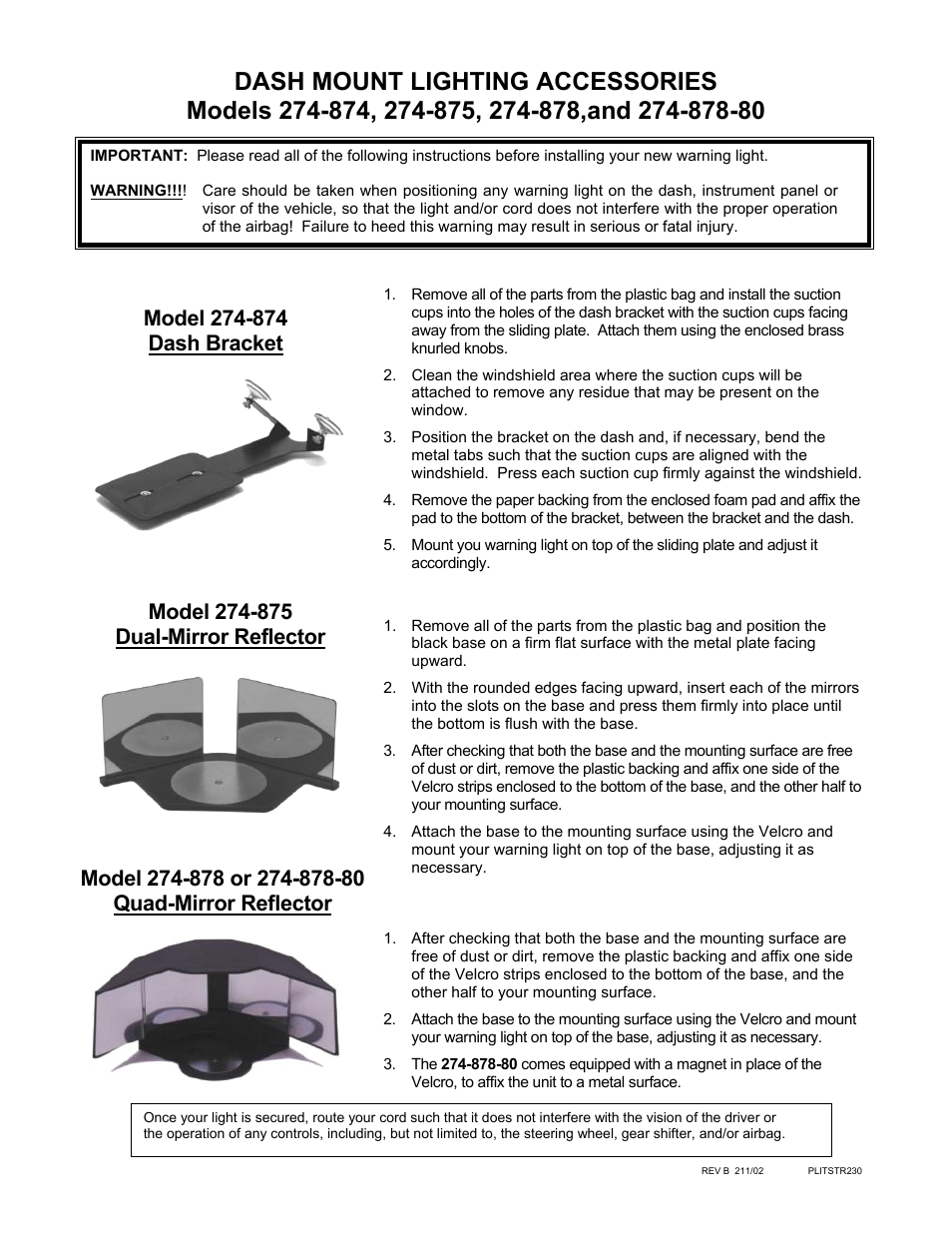 Star Headlight & Lantern 274-875-Dash Bracket User Manual | 2 pages
