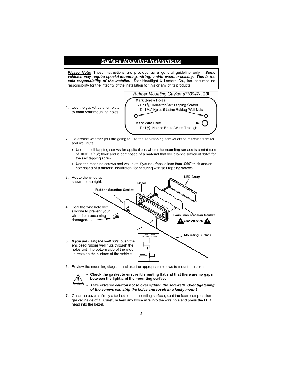 Surface mounting instructions | Star Headlight & Lantern BKDLXT User Manual | Page 2 / 4