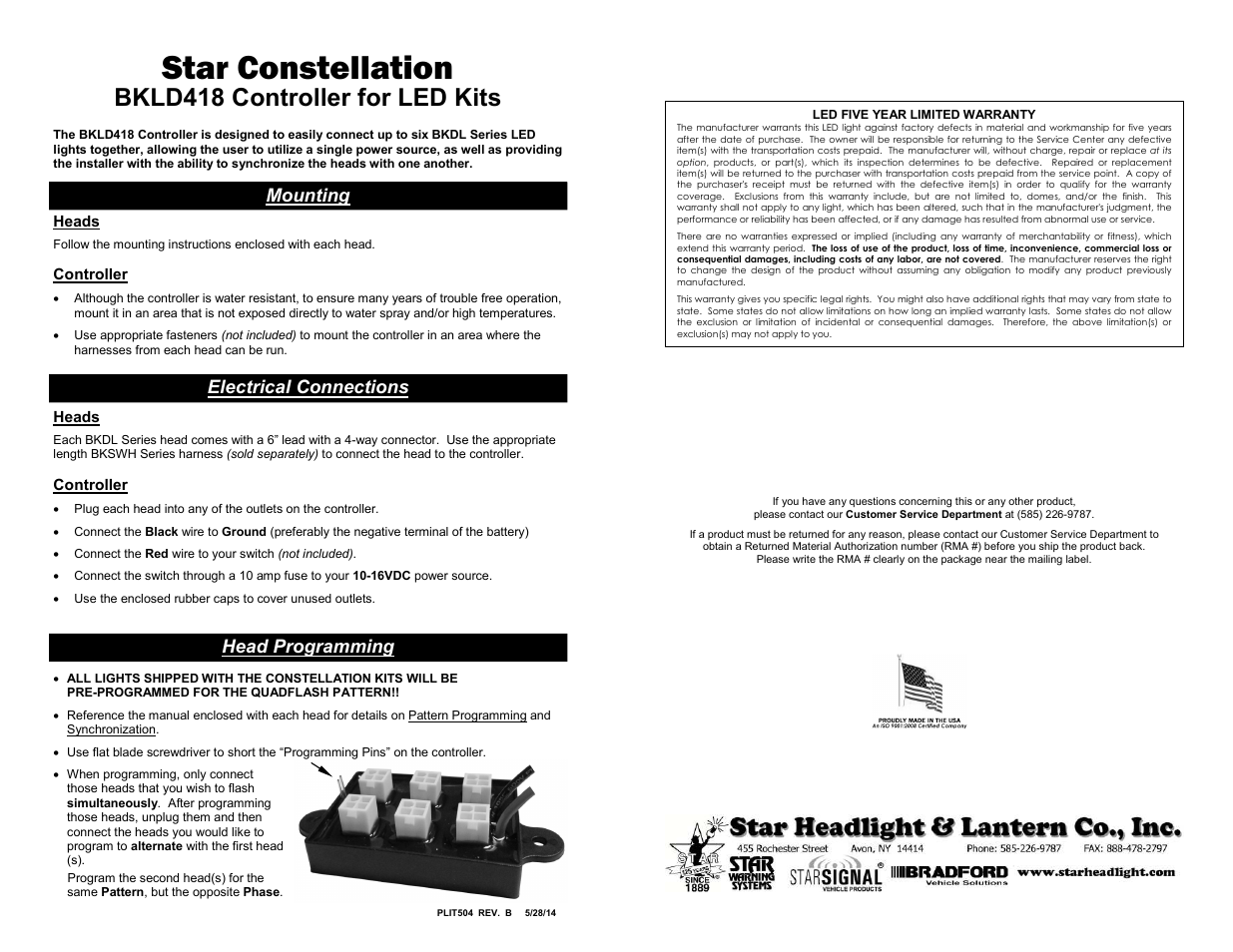 Star Headlight & Lantern BKLD418 User Manual | 1 page