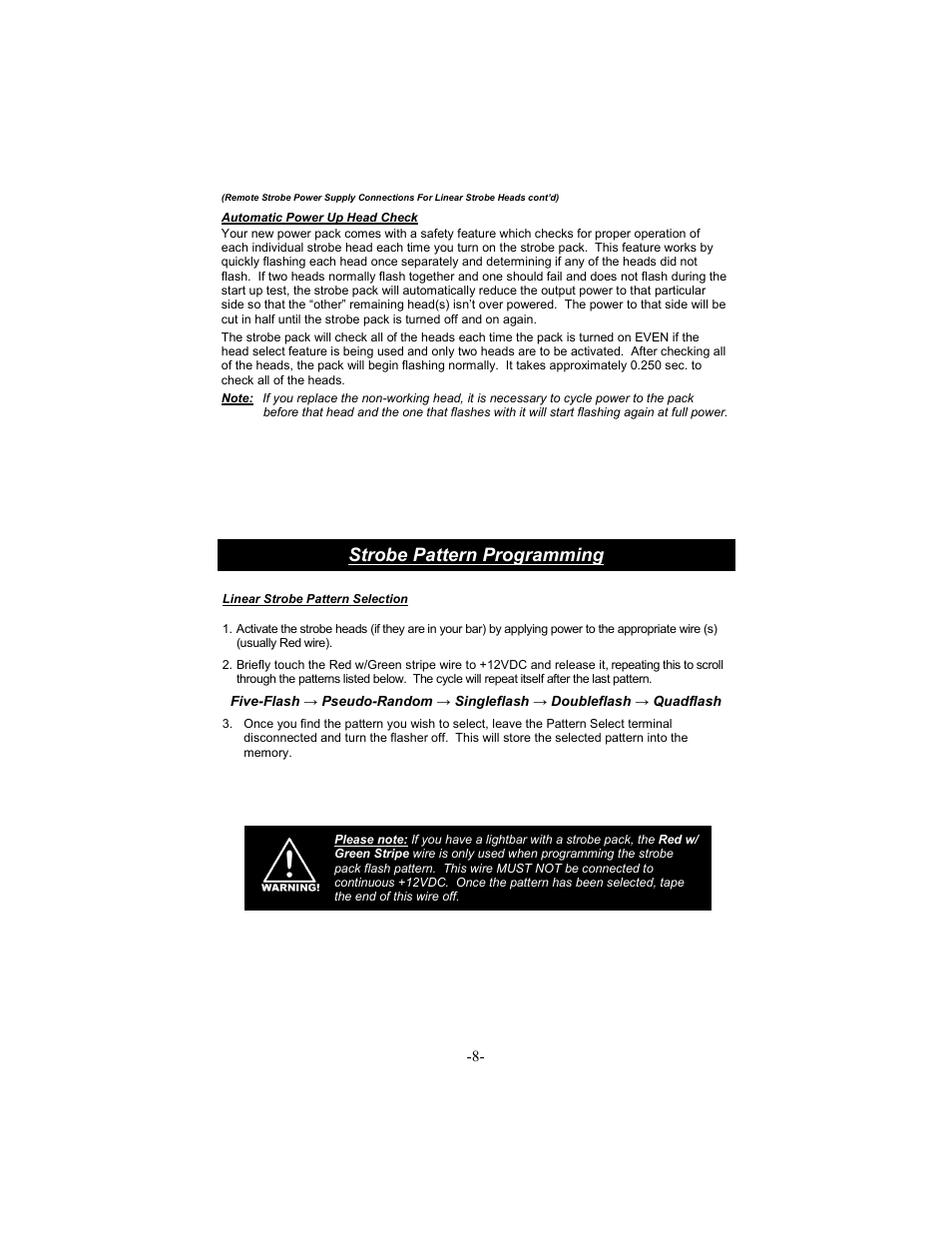 Strobe pattern programming | Star Headlight & Lantern 6600 Series - 64"Warning Package User Manual | Page 10 / 20