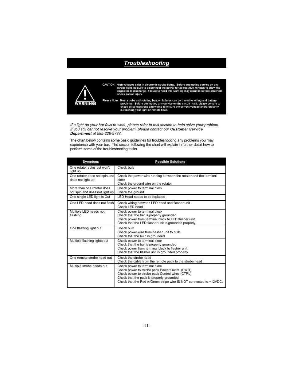 Troubleshooting | Star Headlight & Lantern 6600 Series - 64"Warning Package User Manual | Page 13 / 20