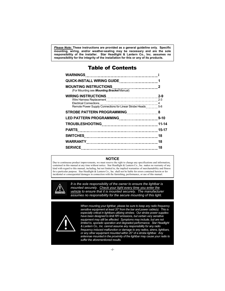 Star Headlight & Lantern 6600 Series - 64"Warning Package User Manual | Page 2 / 20