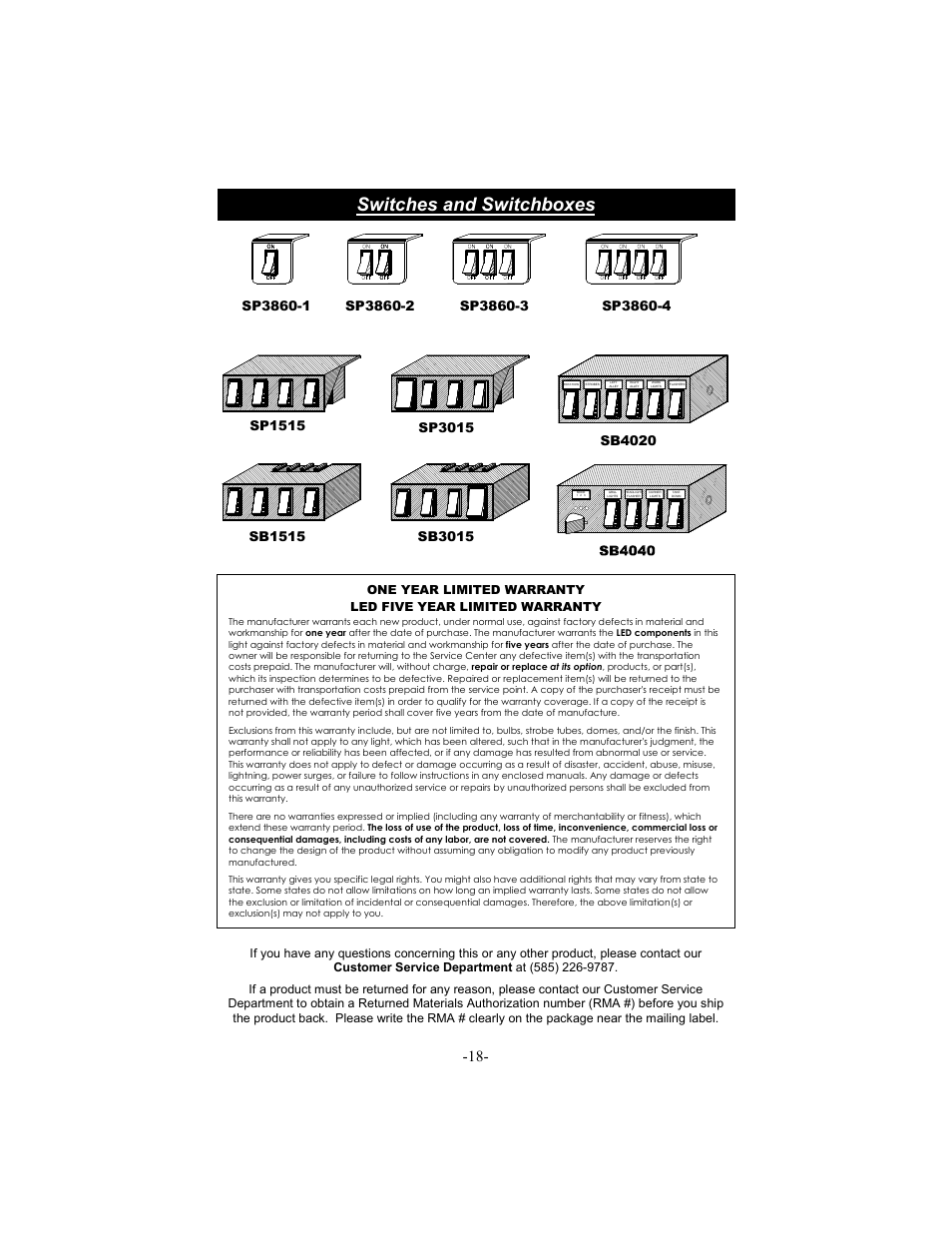 Switches and switchboxes | Star Headlight & Lantern 6600 Series - 64"Warning Package User Manual | Page 20 / 20