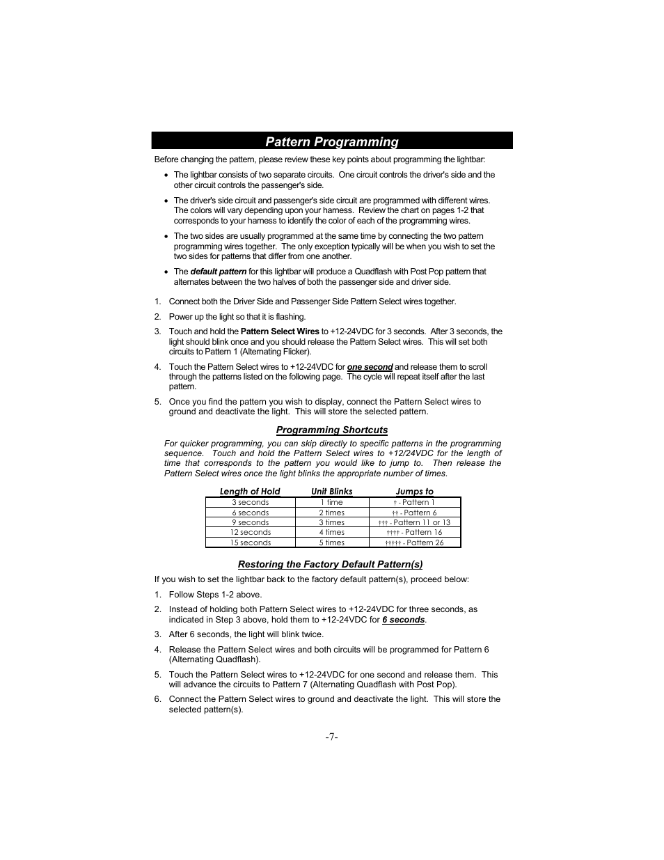 Pattern programming | Star Headlight & Lantern 6464LED-48 " M-Tech PLUS LED Lightbar User Manual | Page 10 / 16