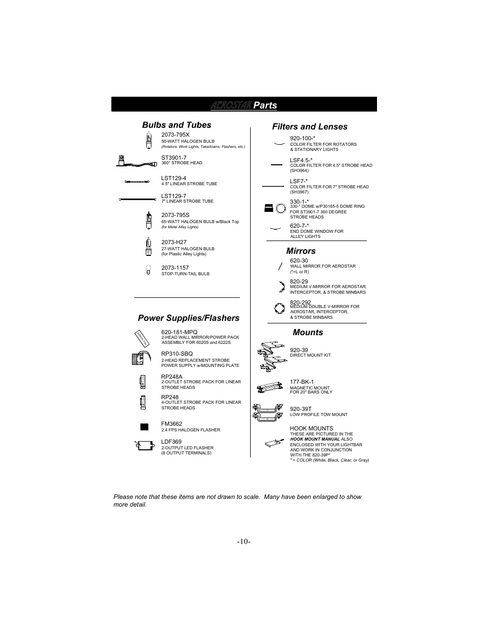 Aerostar, Parts, Mirrors | Mounts, Power supplies/flashers, Filters and lenses | Star Headlight & Lantern 6464LED-48 " M-Tech PLUS LED Lightbar User Manual | Page 13 / 16