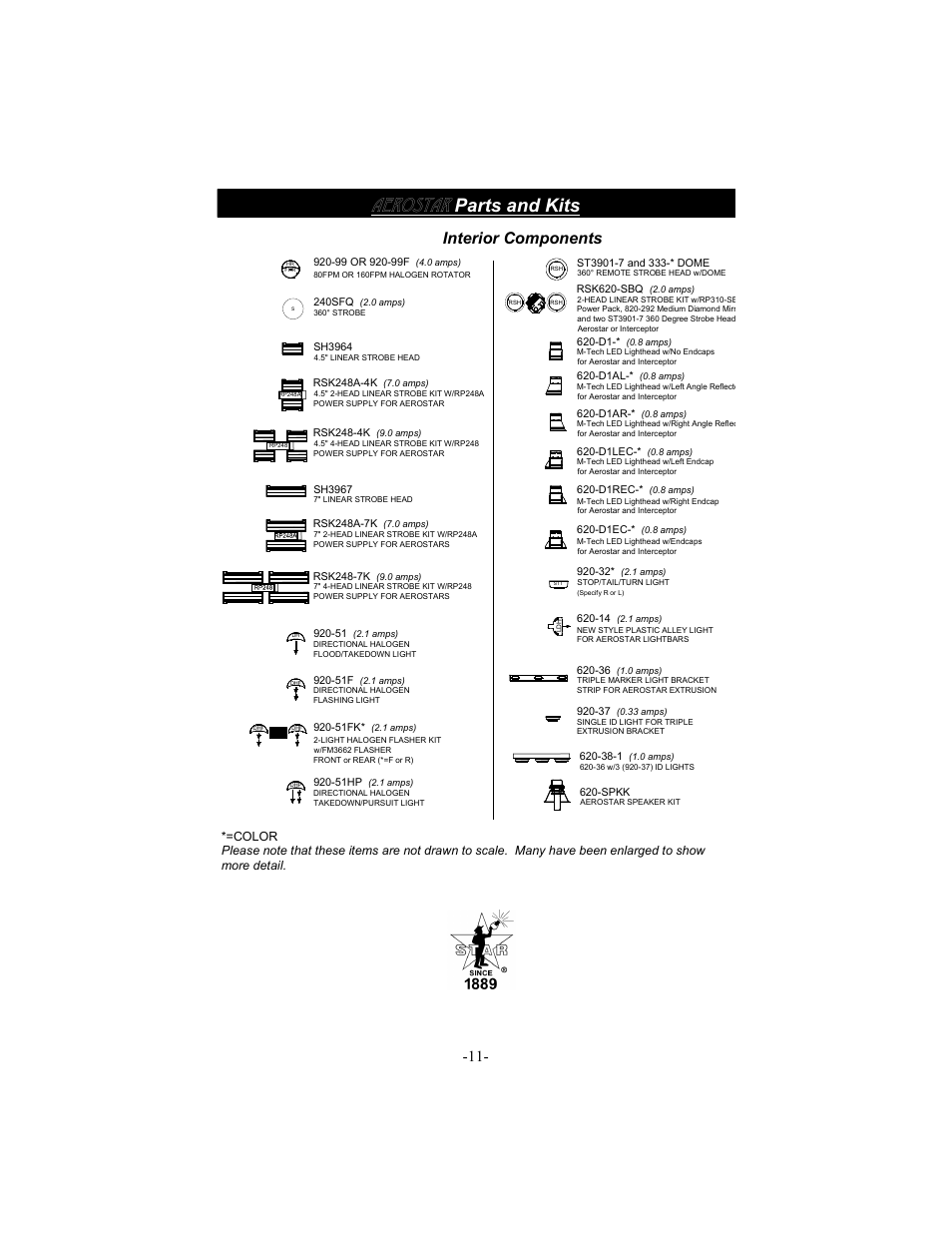 Aerostar, Parts and kits, Interior components | Star Headlight & Lantern 6464LED-48 " M-Tech PLUS LED Lightbar User Manual | Page 14 / 16