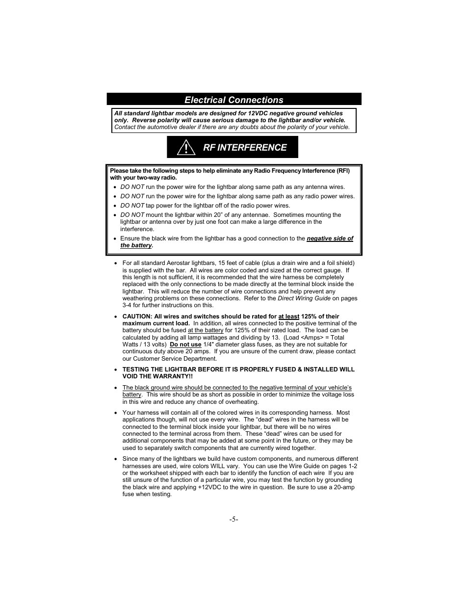 Rf interference electrical connections | Star Headlight & Lantern 6464LED-48 " M-Tech PLUS LED Lightbar User Manual | Page 8 / 16