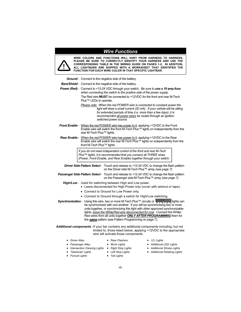 Wire functions | Star Headlight & Lantern 6464LED-48 " M-Tech PLUS LED Lightbar User Manual | Page 9 / 16