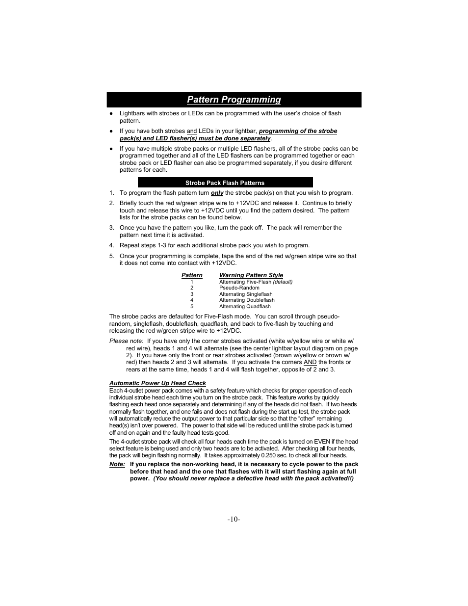 Pattern programming | Star Headlight & Lantern 8600 Series Intercepto - 66" Tow Packages User Manual | Page 13 / 24