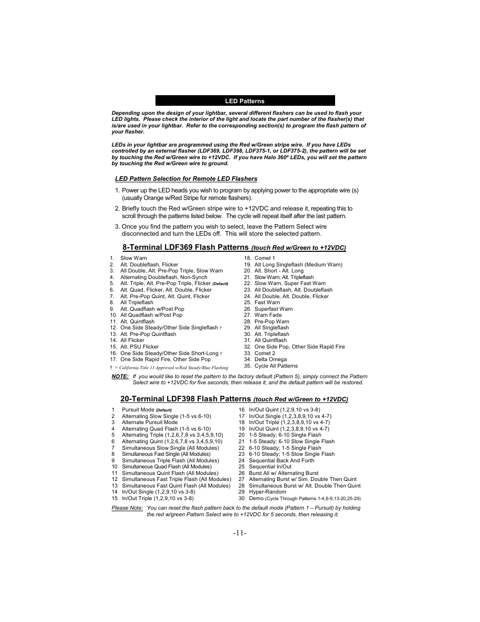 Terminal ldf369 flash patterns, Terminal ldf398 flash patterns | Star Headlight & Lantern 8600 Series Intercepto - 66" Tow Packages User Manual | Page 14 / 24