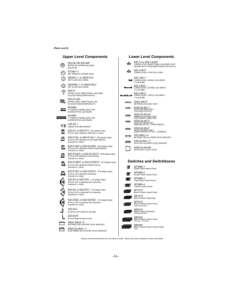 Lower level components upper level components, Switches and switchboxes | Star Headlight & Lantern 8600 Series Intercepto - 66" Tow Packages User Manual | Page 19 / 24