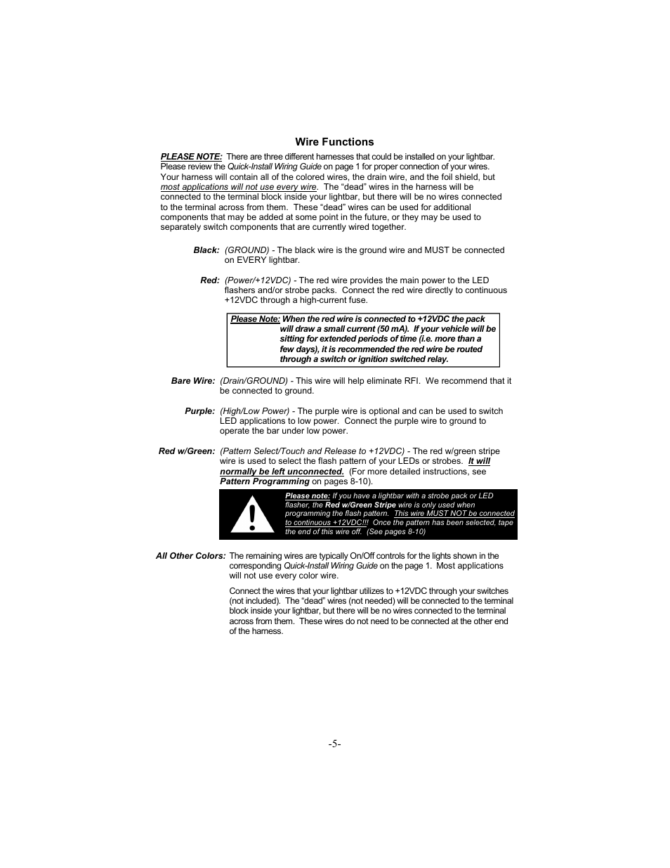 Wire functions | Star Headlight & Lantern 8600 Series Intercepto - 66" Tow Packages User Manual | Page 8 / 24