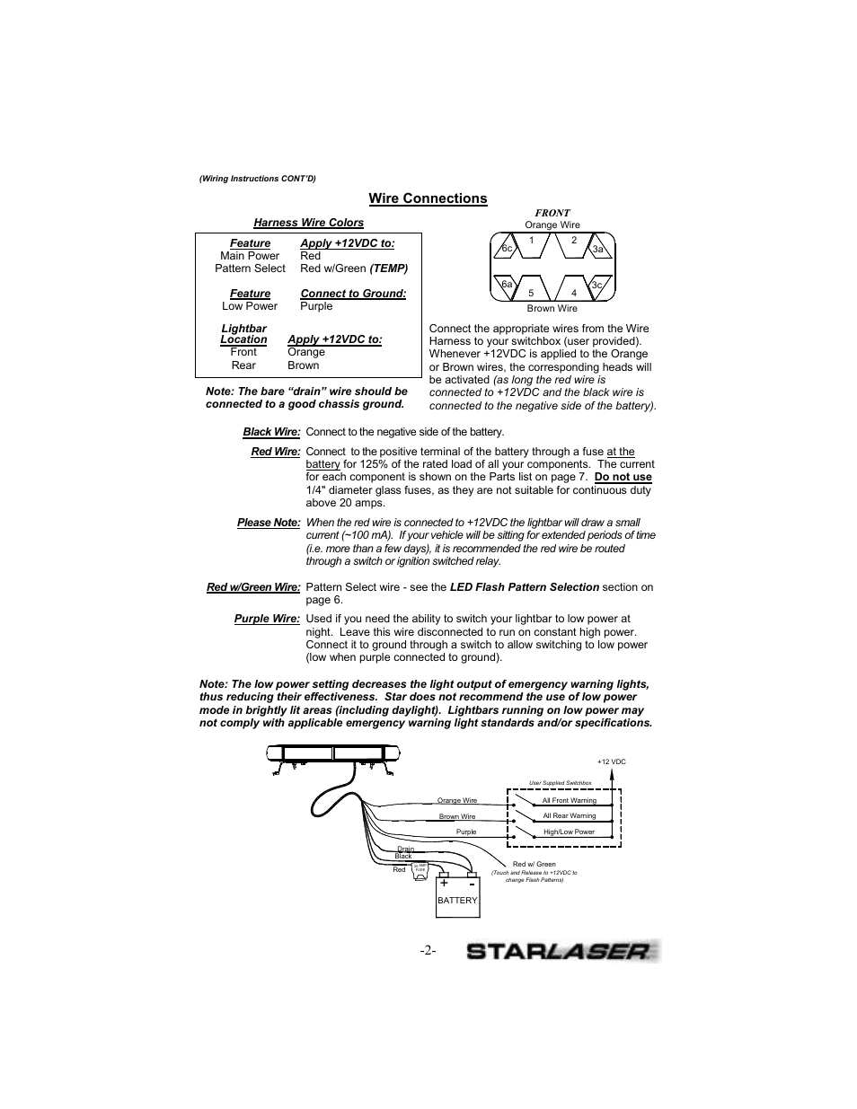 Wire connections | Star Headlight & Lantern 7400 Star Lase User Manual | Page 5 / 16