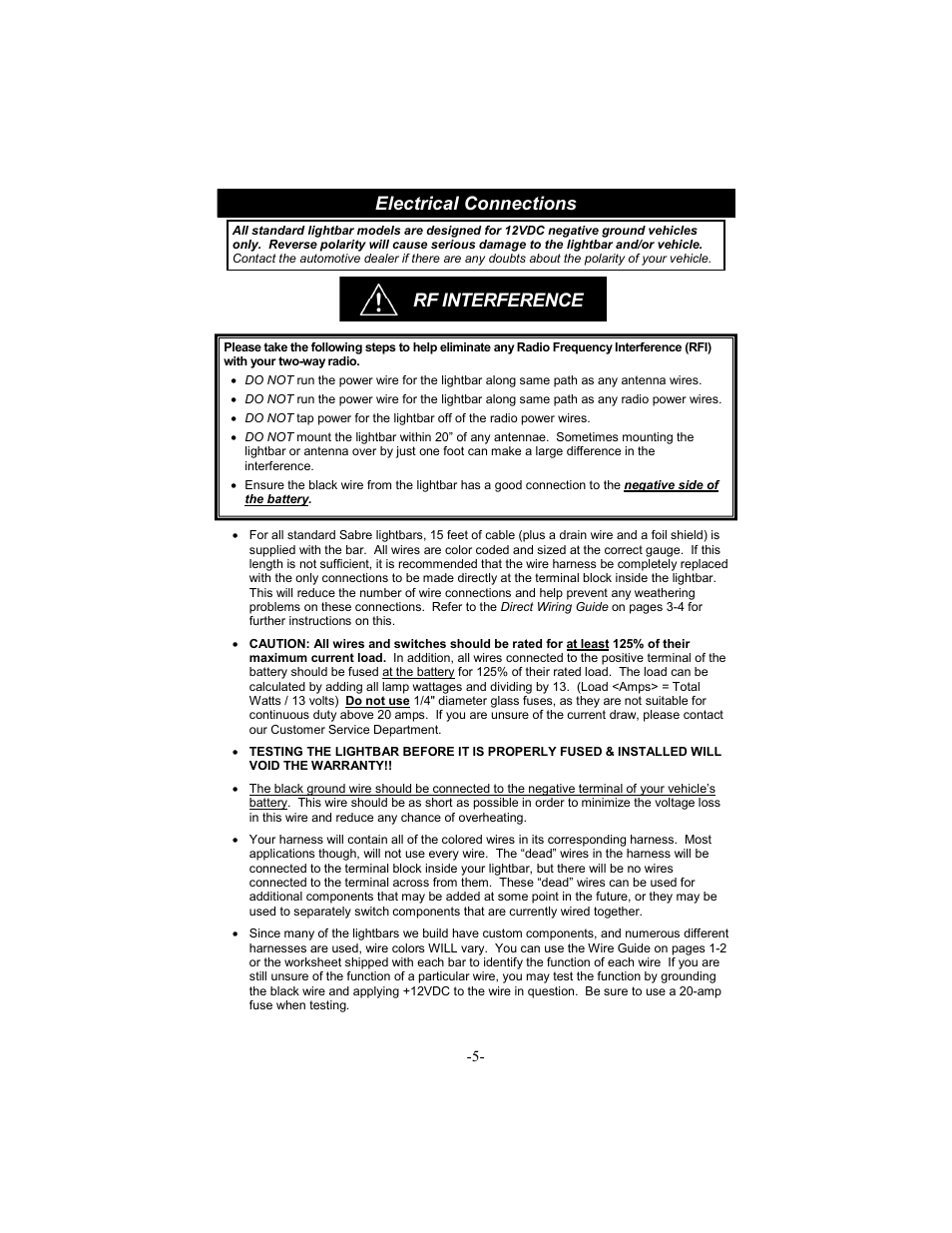 Rf interference electrical connections | Star Headlight & Lantern 5400 Series 46" LED Packages User Manual | Page 8 / 16