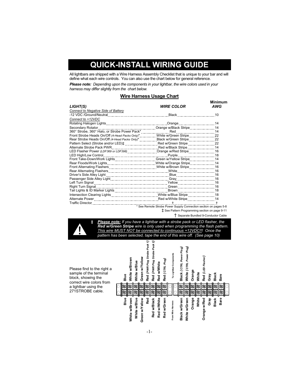 Quick-install wiring guide, Wire harness usage chart | Star Headlight & Lantern 9500 Series - 58" Warning Package User Manual | Page 3 / 20